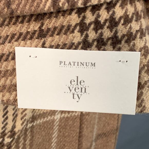 ELEVENTY Size 42 Tan Brown Glenplaid Wool Cashmere Leather Trim Toggle Coat - Picture 5 of 12
